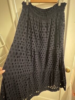NWOT Anthropologie Navy Eyelet Midi Skirt